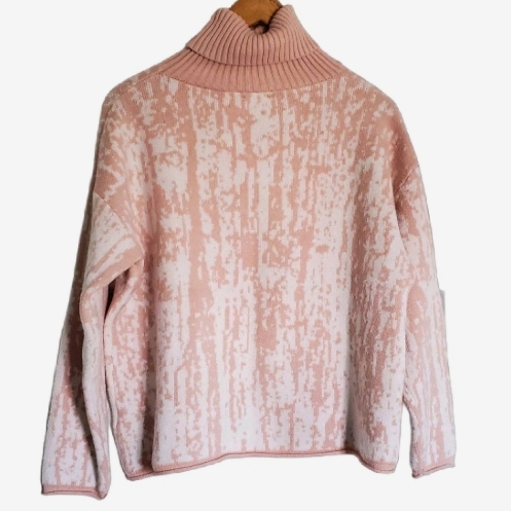 Storia Blush Pink And White Knit Forest Tree Abstract Turtleneck Sweater - Picture 7 of 7
